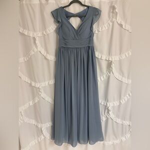 JJ’s House A-line V-Neck Chiffon Bridesmaid Dress With Ruffle Dusty Blue Size 6